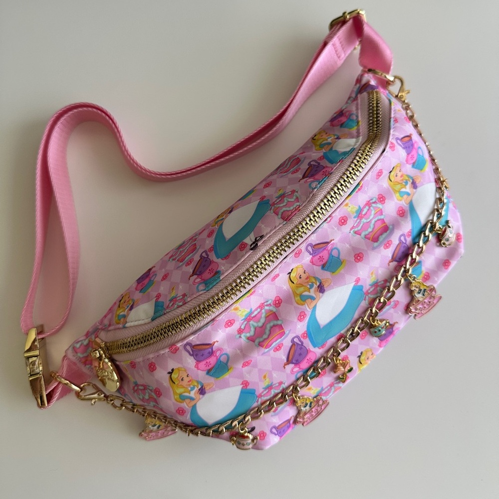 Stoney Clover Lane Alice in Wonderland Fanny Pack with gold bag chain.